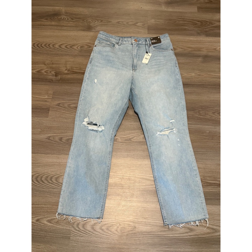Express Curvy Mom Jeans Super High Rise Light Wash Distressed Size 10 NWT